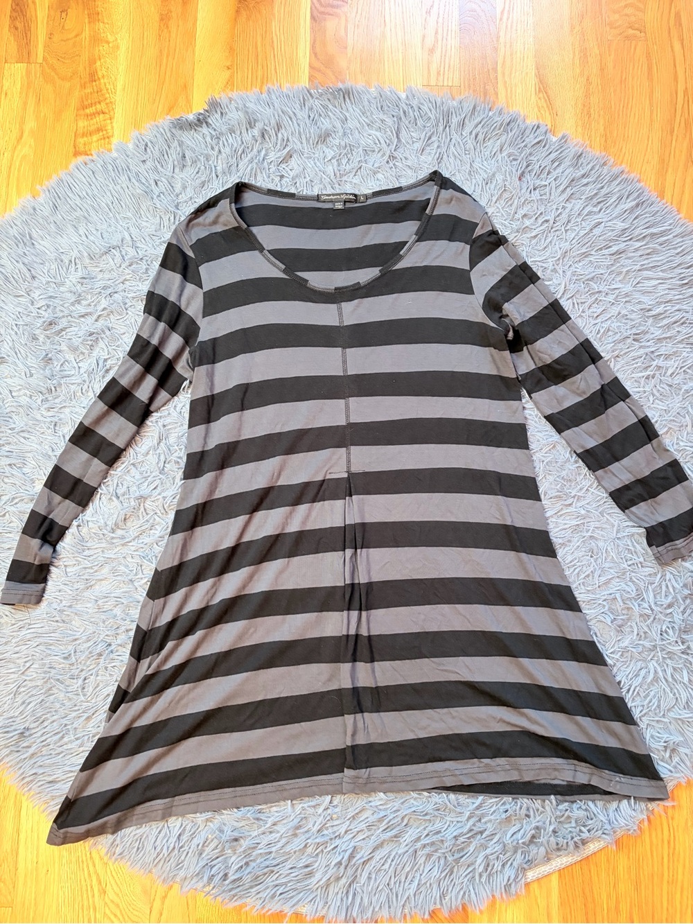 Gudrun Sjoden Lyocell Lagenlook Striped Long Sleeve Casual Tunic Top Size L